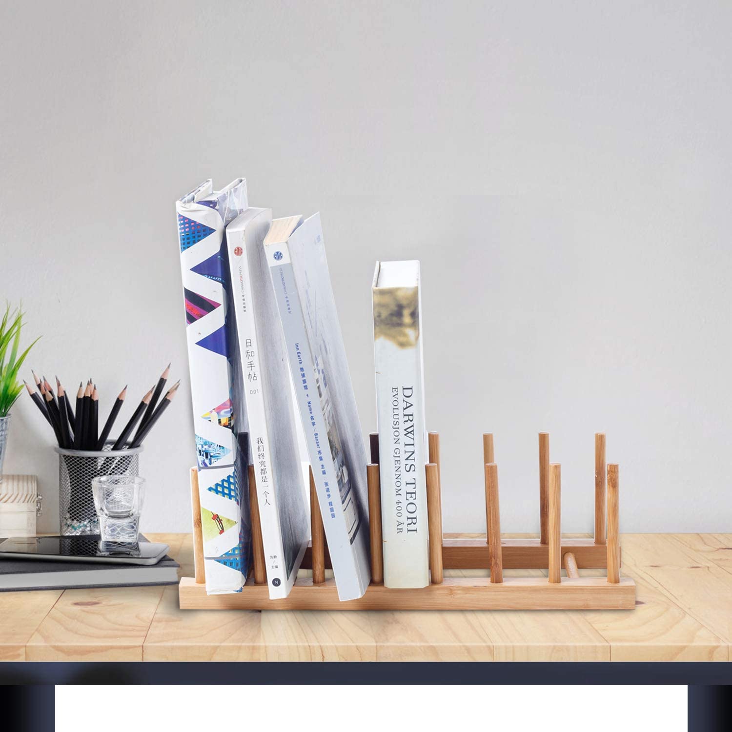 Tailai Double Tier Bamboo Dish Rack Plate Drying Rack Pot Lid Holder with Detachable Design for Kitchen Storage