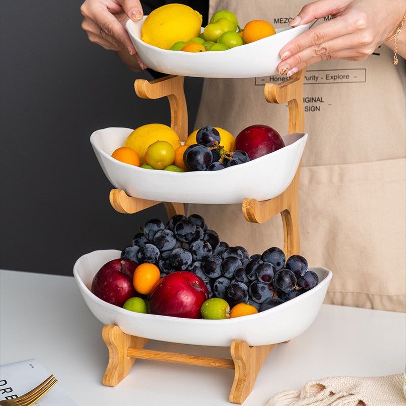 Creative Three-Layer Sustainable Modern Bamboo Fruit Plate and Sushi Rack Household Storage Holder with Detachable Design