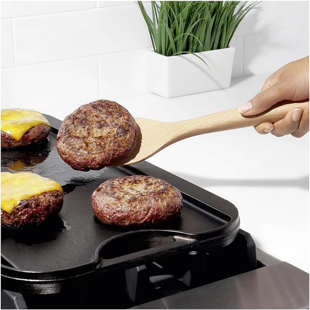 Natural Bamboo Cooking Spatula for Non-Stick Frying Pans with Long Handle Lightweight Food Safe &amp; Dishwasher Safe