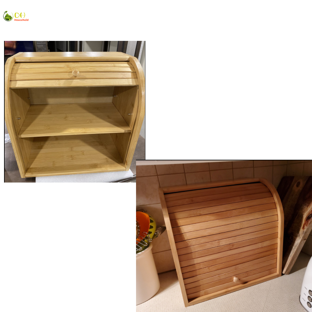 Natural Bamboo Bread Box Bin 2 Layer Storage Holder Countertop Self Assembly