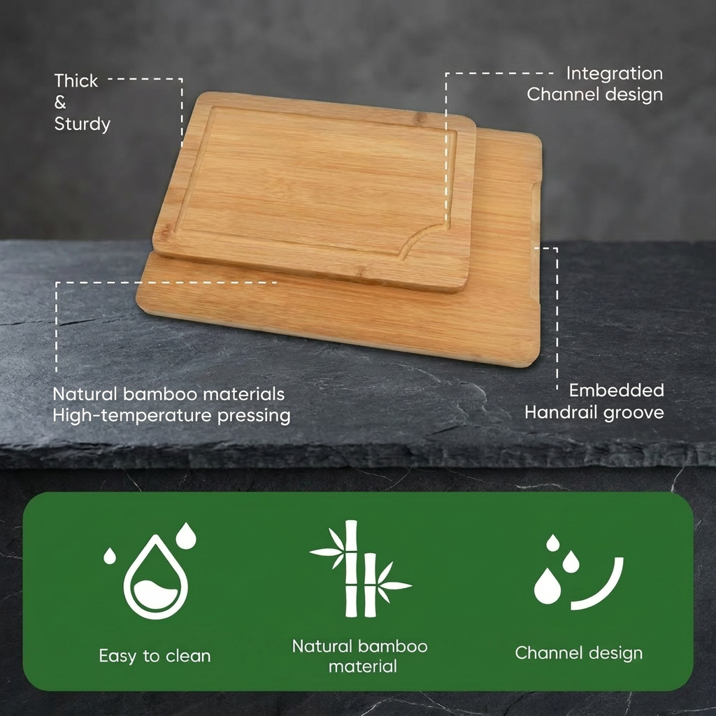 FSC Certified 3-Piece Bamboo Chopping Blocks Set Heavy Duty Tabla De Cortar Picar with Juice Groove Bamboo Cutting Boards Set