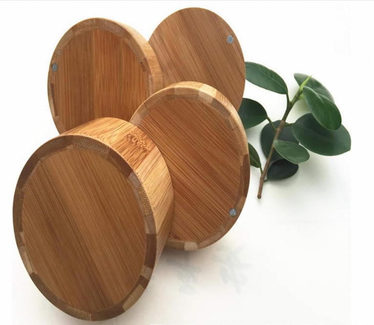 2025 Hot Sale Bamboo Salt Cellar High Quality and Food Safe 3-Tier Bamboo Spice Box for Kitchen Use