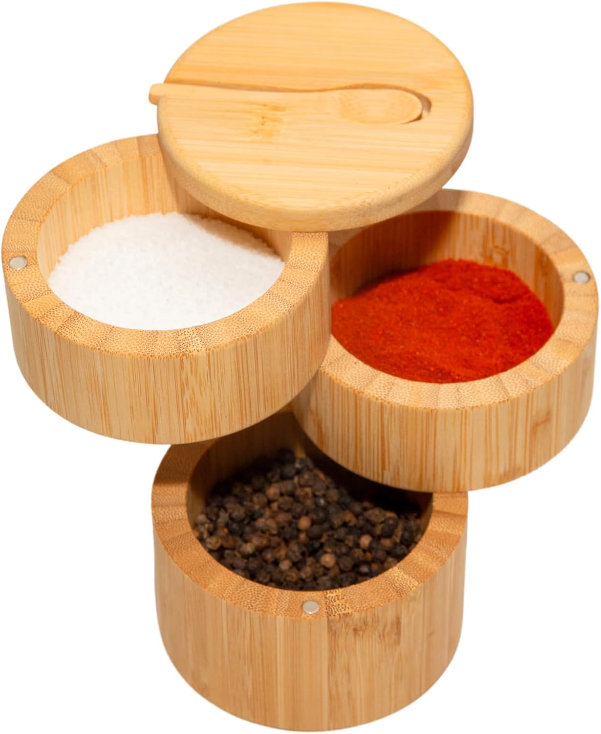 Bamboo Salt Cellar with Magnetic Lid and Spoon - Ideal for Celtic Sea Salt, Redmond Real Salt, and Salt and Pepper Bowls