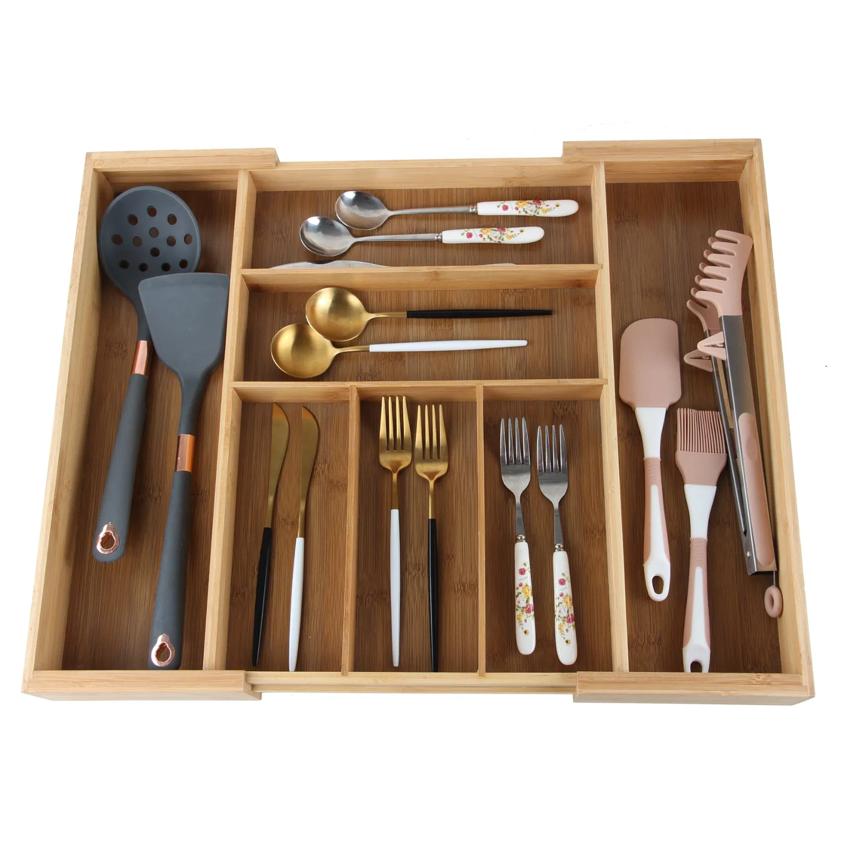 Bamboo Drawer Organizer, Expandable Silverware Drawer Organizer and Cutlery Tray