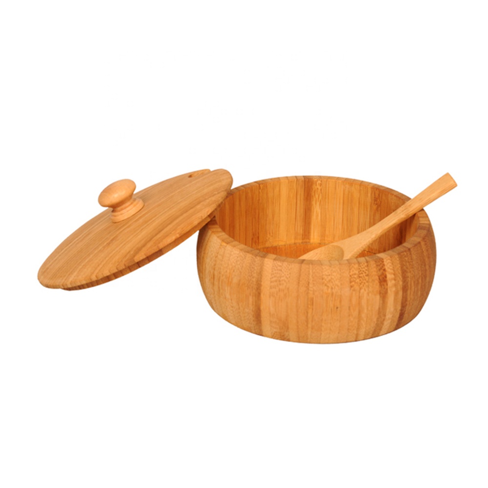 Large Seasoning Container Spice Pot Pepper Sugar Bowl Salt Cellar Bamboo Spice Jars with Spoon