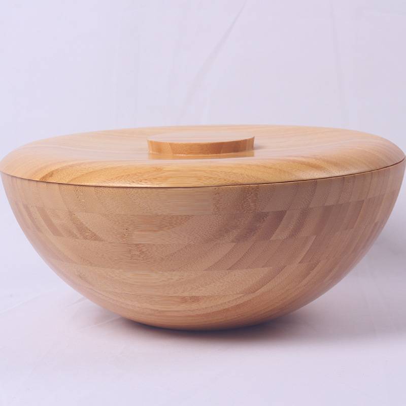 Large Modern Eco-Friendly Bamboo Salad Bowl with Lid for Wedding Holiday Parties BBQs Soup Fruit Handcrafted Serving Bowl