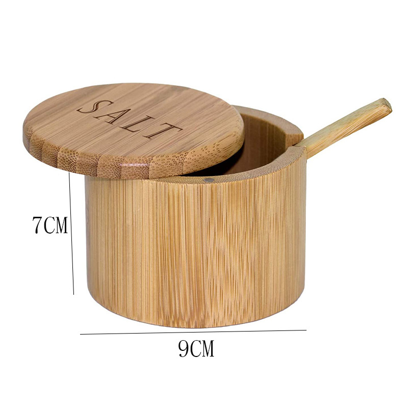 Manufacturers Custom Logo Eco Friendly Bamboo Wooden Bath Salt Cellar Box Container Jar With Spoon
