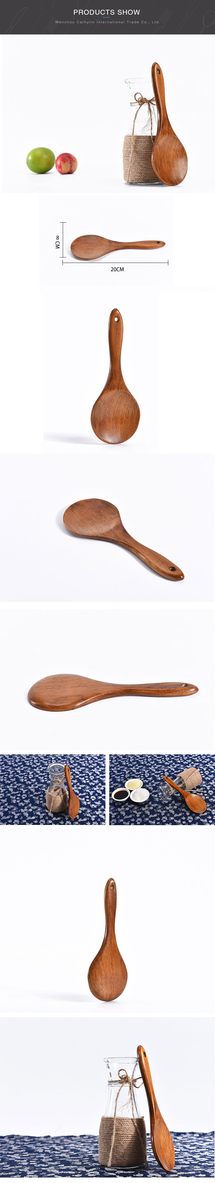Non Stick Chinese Regular Size 200mm Natural Bamboo Wooden Cooker Serving Paddle Rice Spoon