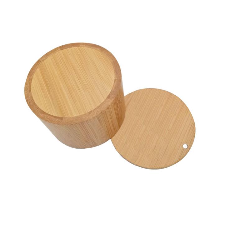 Natural Bamboo Salt Cellar Spice Container Seasoning Pepper Wooden Salt Box Bamboo Salt Box With Mini Spoon