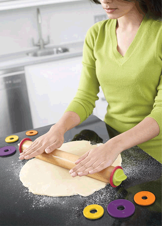 13.6" Multi-Color Wood Bamboo Adjustable Rolling Pin With Removable Rings