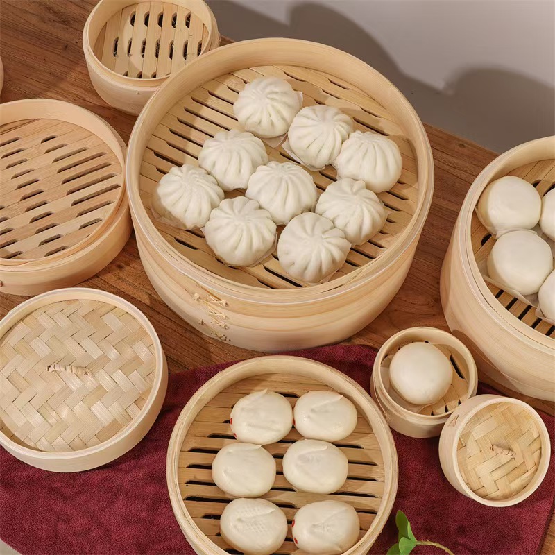 2025 New Eco-Friendly Bamboo Food Steamer Basket Set Mini Dumpling DimSum Cooker 3L Capacity 2 Layers Wholesale