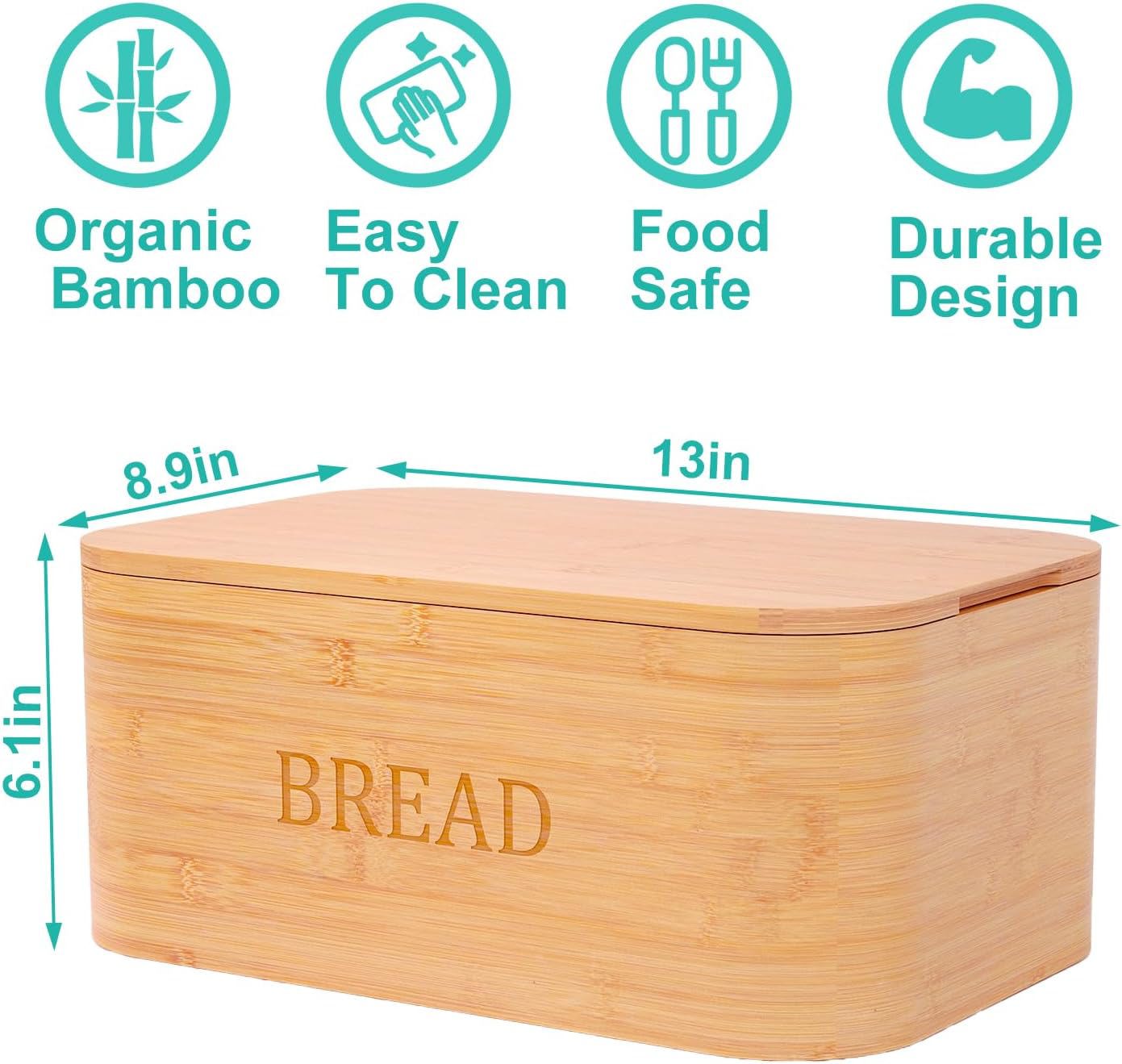 Customizable Modern-Style Bamboo Bread Storage Box Rectangle Food Container Portable 1-3L Capacity Carton Multifunction Office