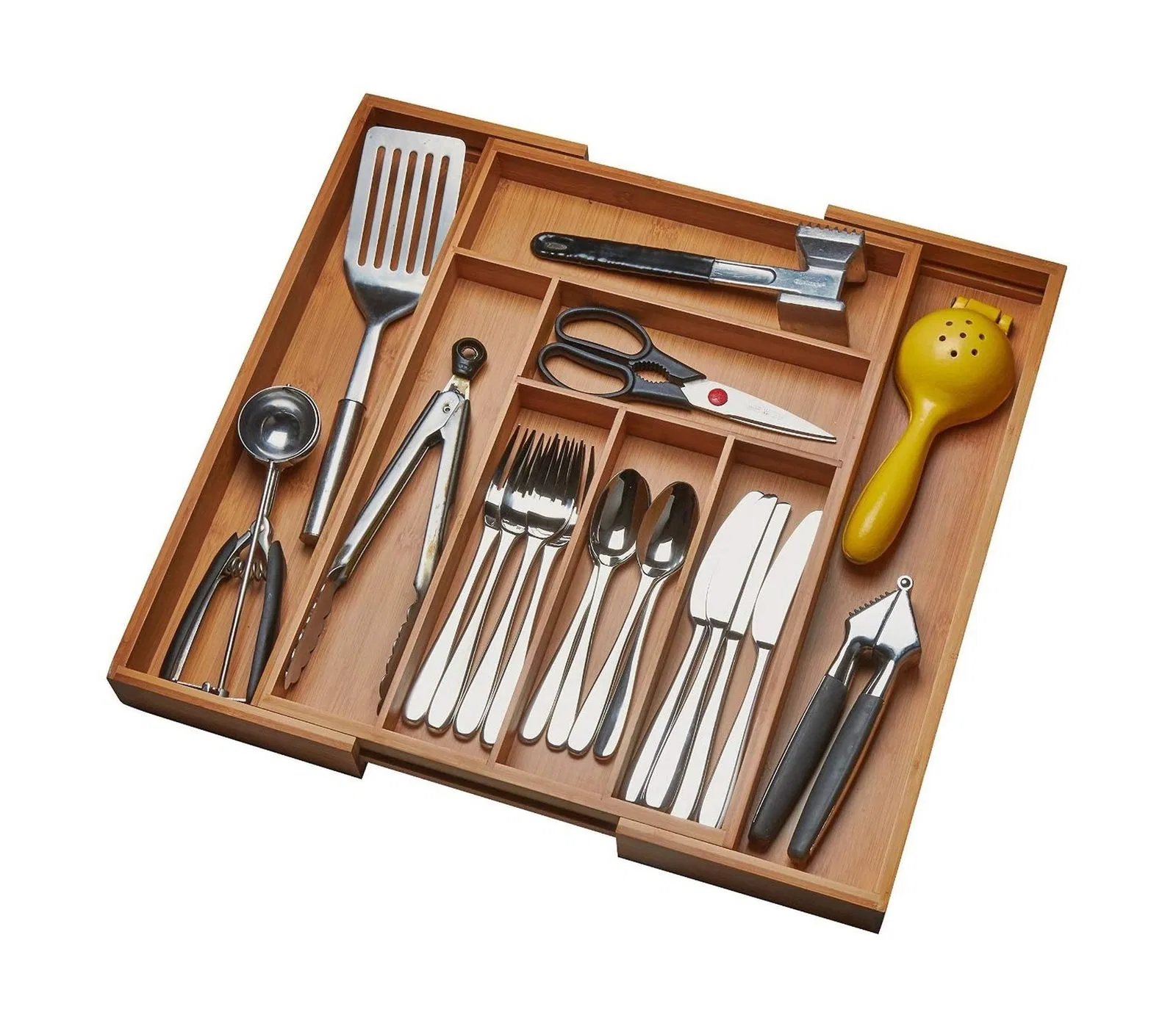 Premium Bamboo Flatware Organizer Tray for Kitchen Cutlery