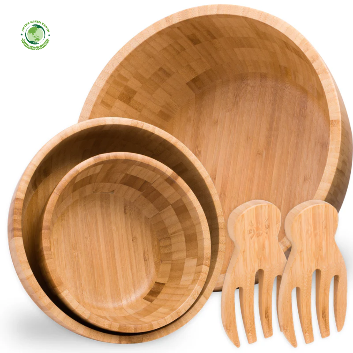 Set of 3 bamboo salad bowls and salad utensils Natural Tableware Decoration Eco-Friendly Wholesale Vietnamese products