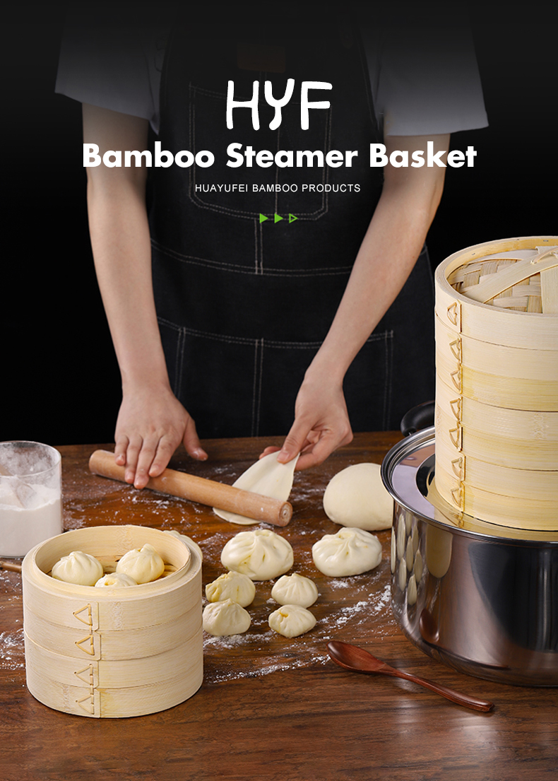 Traditional Oriental Style Natural Bamboo Steamer Basket Set
