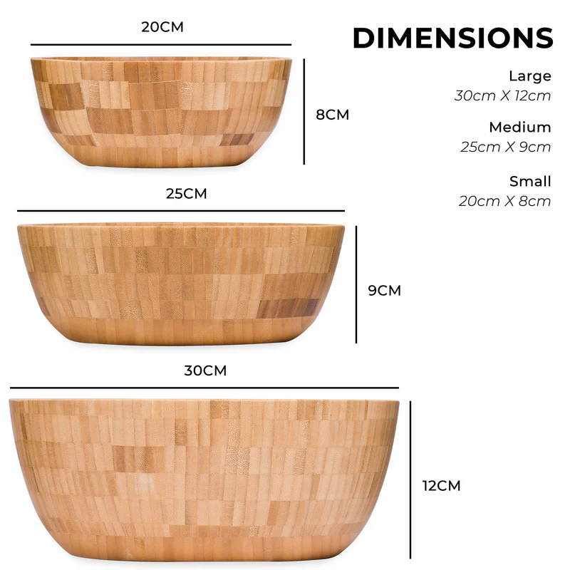 Set of 3 bamboo salad bowls and salad utensils Natural Tableware Decoration Eco-Friendly Wholesale Vietnamese products