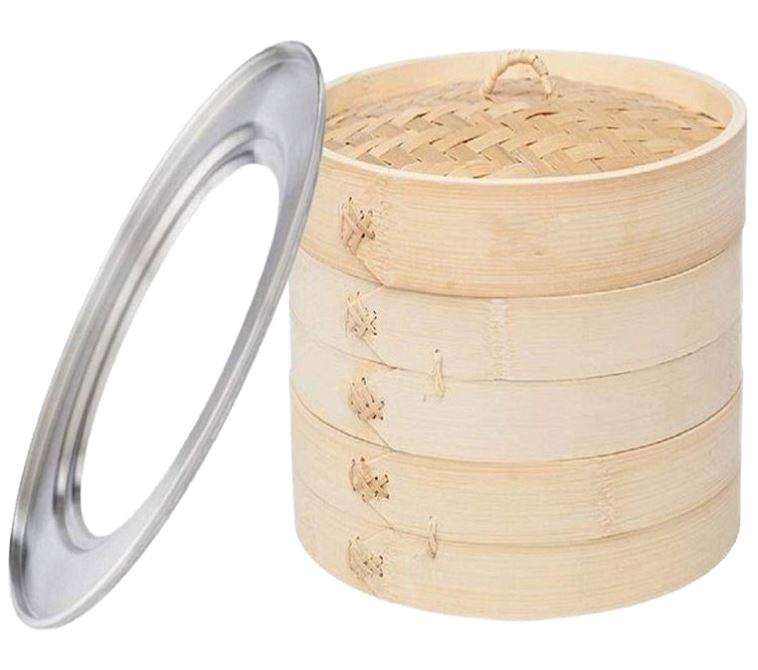 Streamer Bambu 2 Vaporiera Piroscafo Eco-Friendly Legno Da 14 Pollici Con Grande Fornello Rotondo E 6 Strati Ideale Per