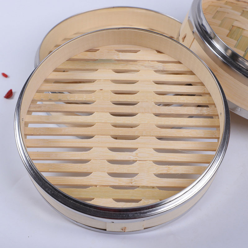 Eco-friendly 30 cm Double Layer Shumai Bamboo Steamer Cooking Dumpling Rice Cake Basket Stainless Steel Ring 7L Capacity Gas