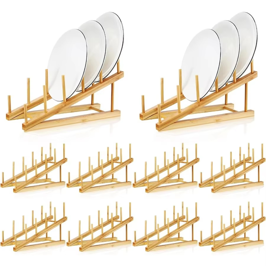 Bamboo Kitchen Dish Drying Rack for Dish Plate Bowl Cutting Board Display Stand-Durable Portable Modern Non-folding