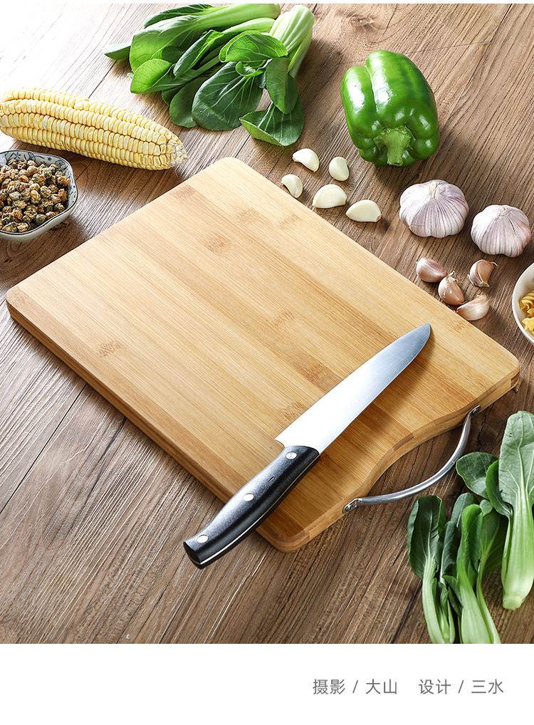 Cheap Large Rectangle Bamboo Cutting Board Meat Vegetable Chopping Board with Metal Handle