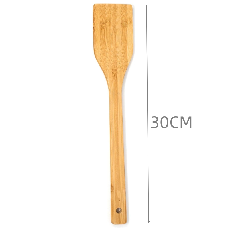 Natural Bamboo Cooking Spatula for Non-Stick Frying Pans with Long Handle Lightweight Food Safe &amp; Dishwasher Safe