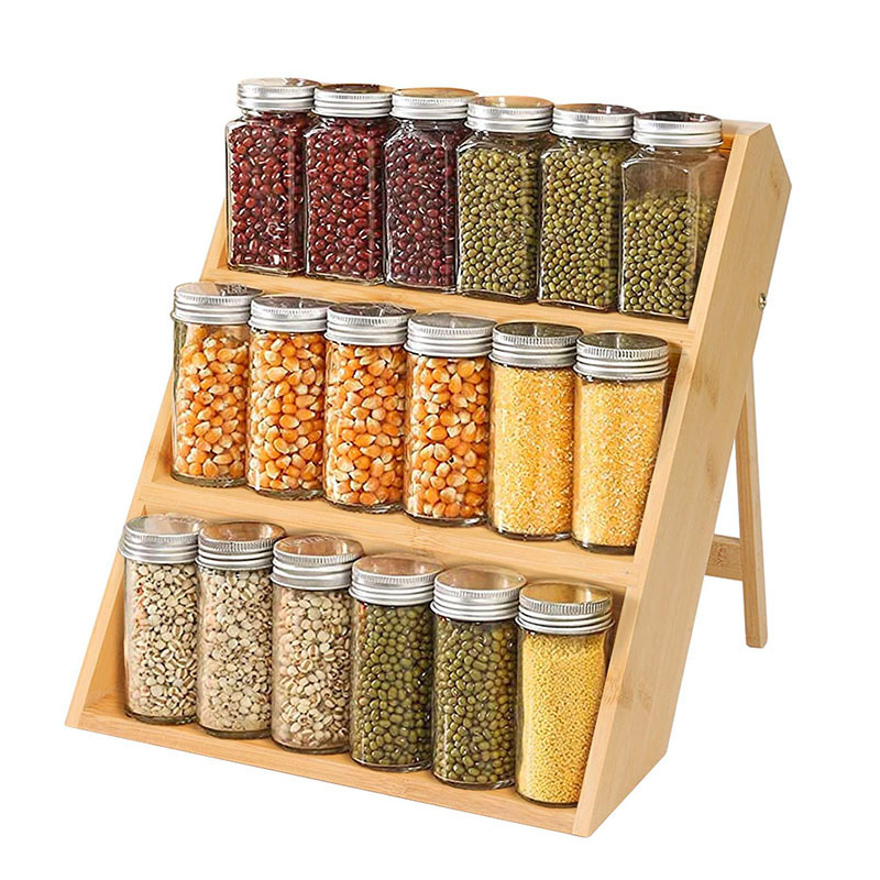 Custom Bamboo Spice Drawer Racks Expandable Organizer for Kitchen Cabinet
