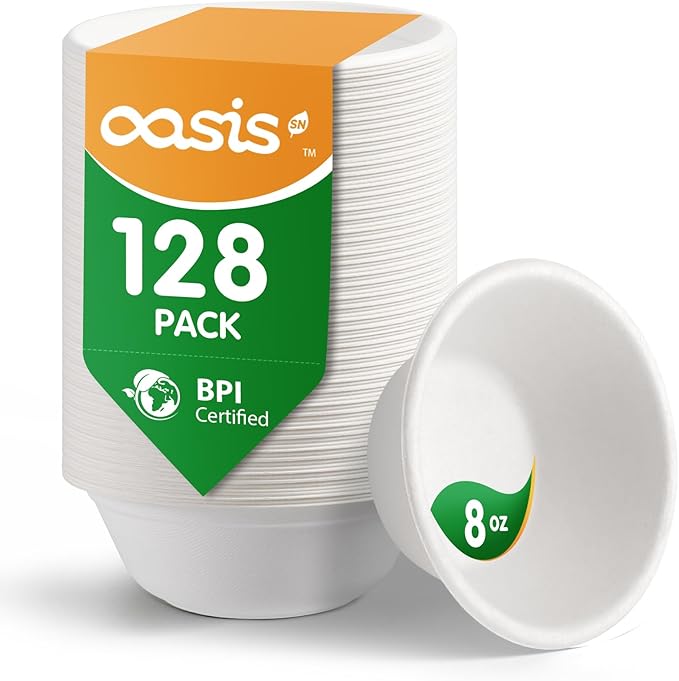 Oasis Eco-Friendly Disposable Bamboo Bowls Plates 80-100 Pcs 100% Biodegradable Durable for Camping Party Use Salad Dessert Hot