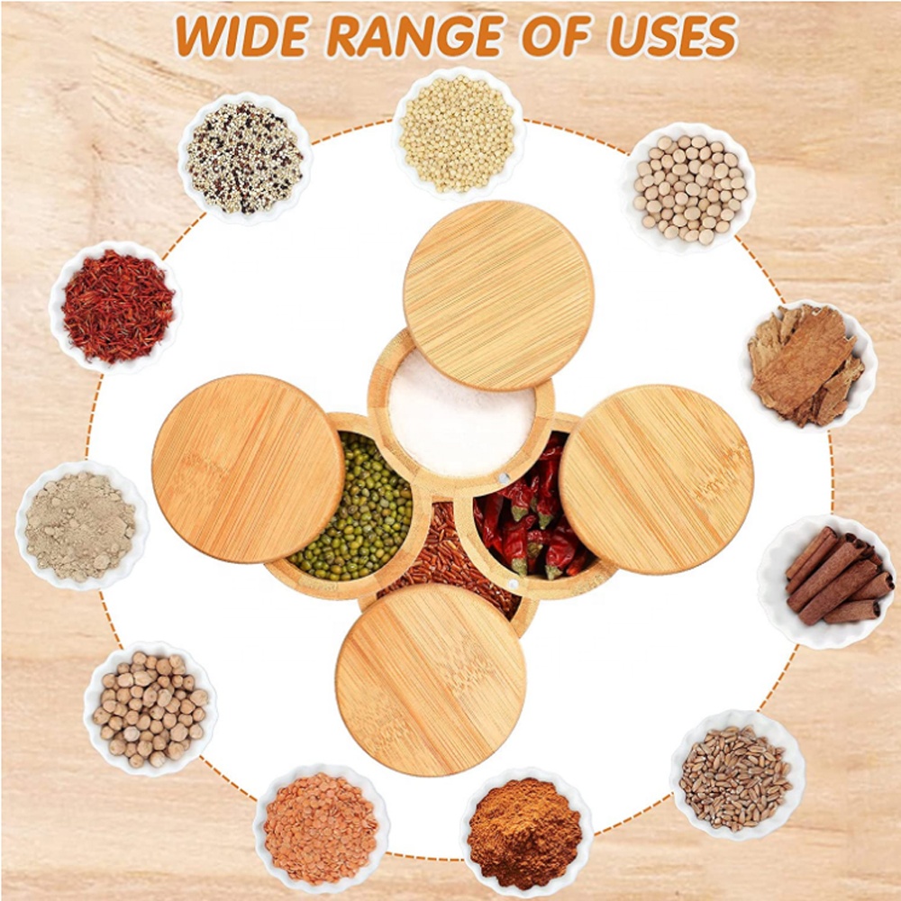 Bamboo Salt Cellar Salt Container Storage Box Spice Box Salt Bowl