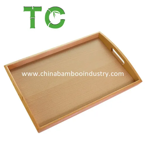 Wholesale Solid Beech Wood Serving Tray Cutlery Tray Food Coffee Serving Tray with Handle Breakfast Tray
