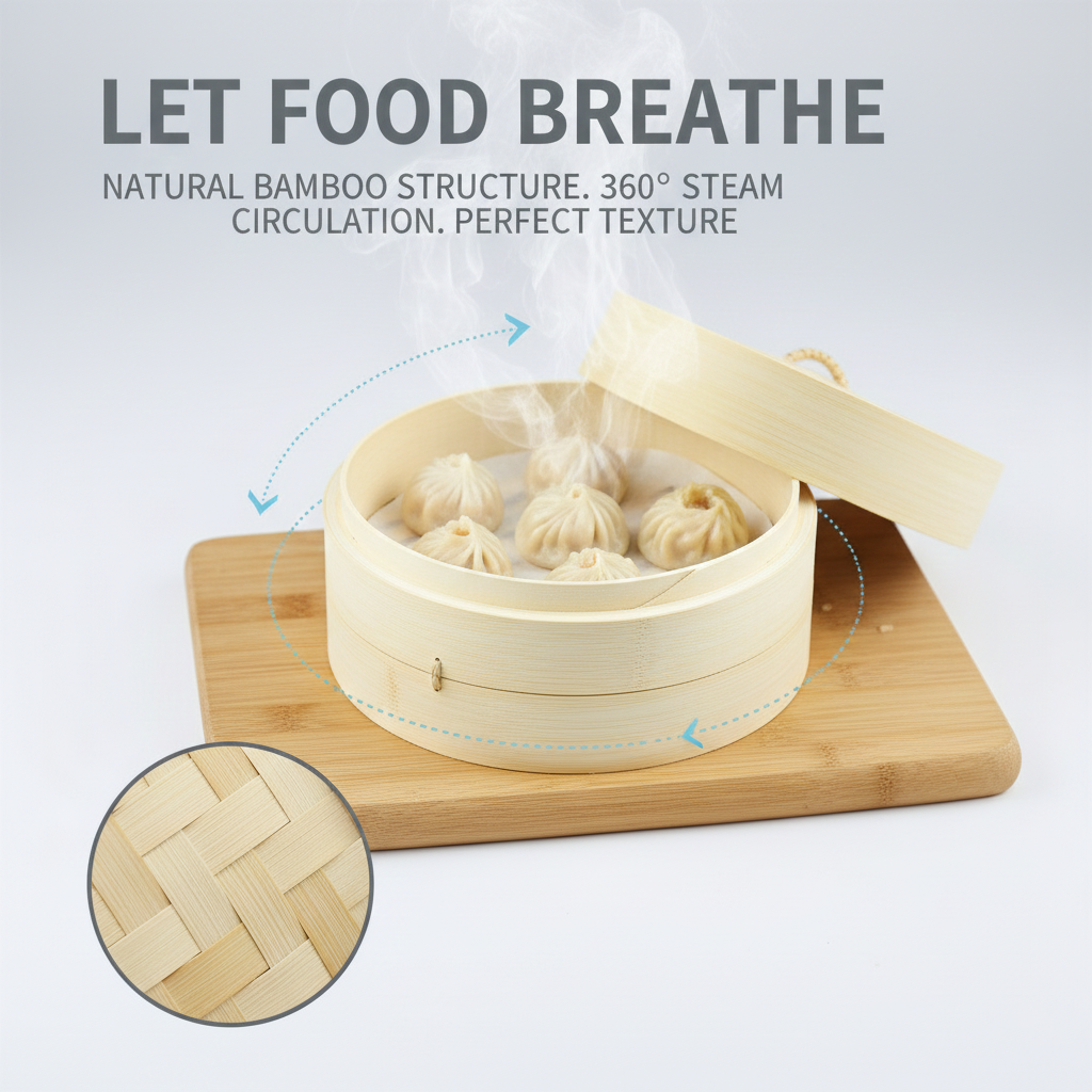 Natural Bamboo Steamer for Dim Sum and Dumpling 2 Tier with Lid Eco Friendly Food Grade Bamboo Steamer Basket for Restaurant
