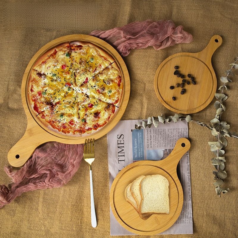 High-End Tableware Bamboo Pizza Spatula and Food Grade Wood Tray for Family Restaurant Celebrations