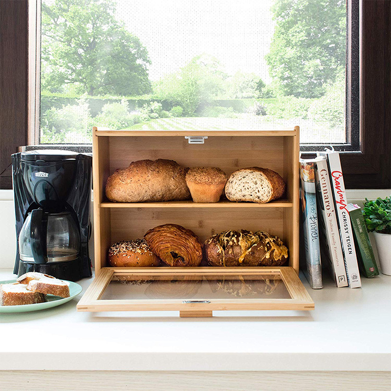 Large Bread Box Bamboo Bread Box Double-layer Bread Storage Box