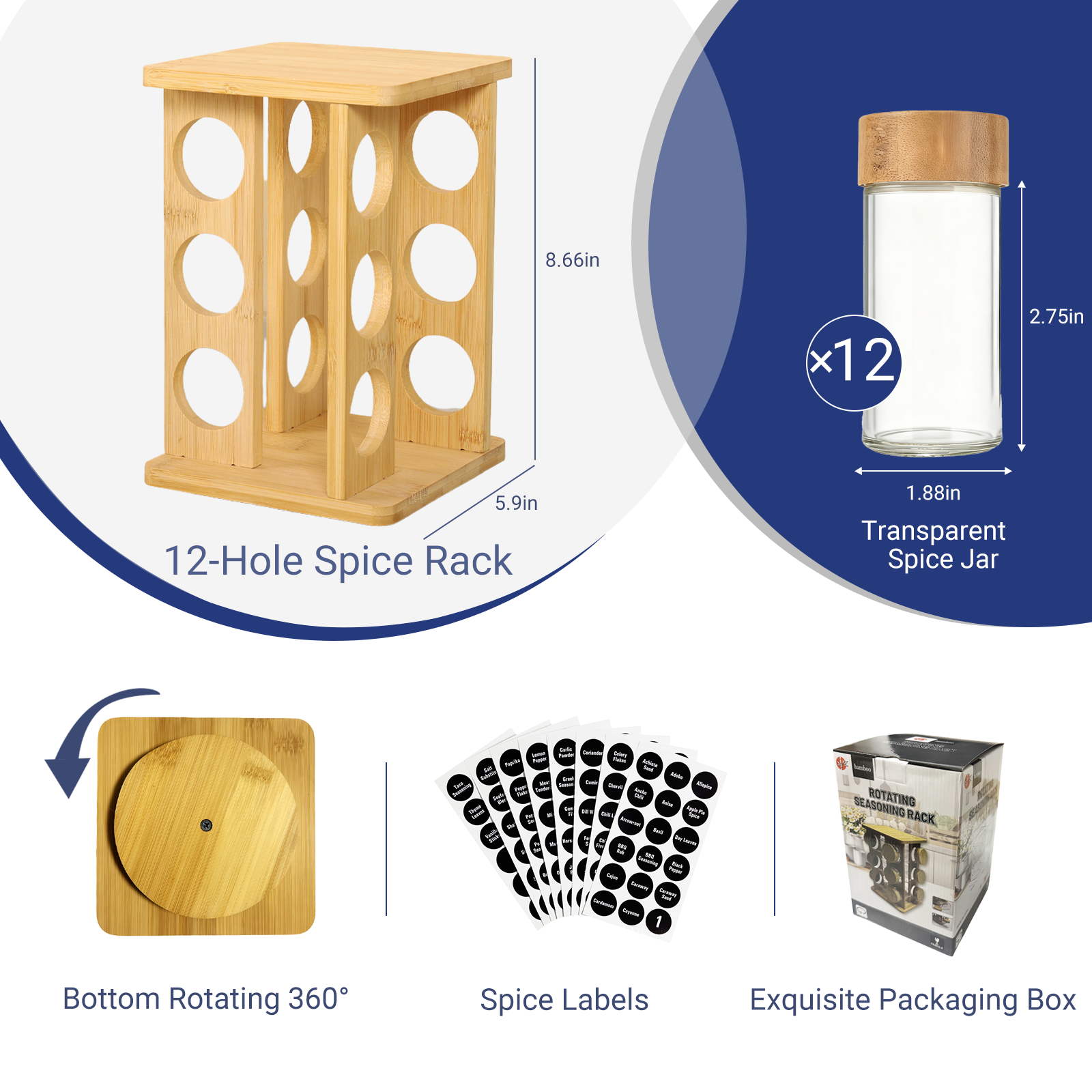 Modern Standing Type Bamboo Rotating Spice Rack Organizer Wooden Revolving Dinnerware Cleaning Tool Storage Easy Installation