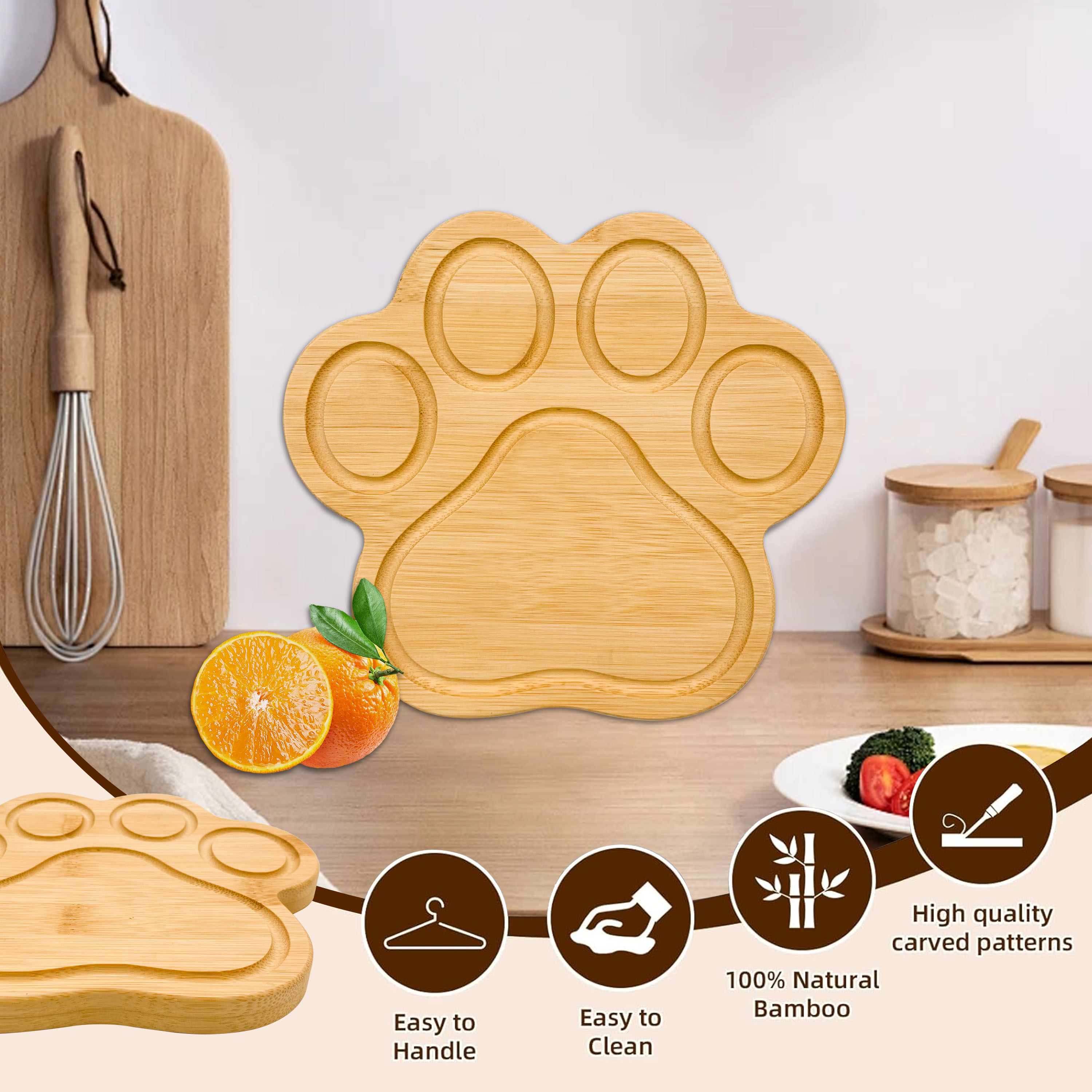 Paw Shaped Bamboo Blocks Wooden Cutting Board and Charcuterie Board for Dog and Cat Lovers