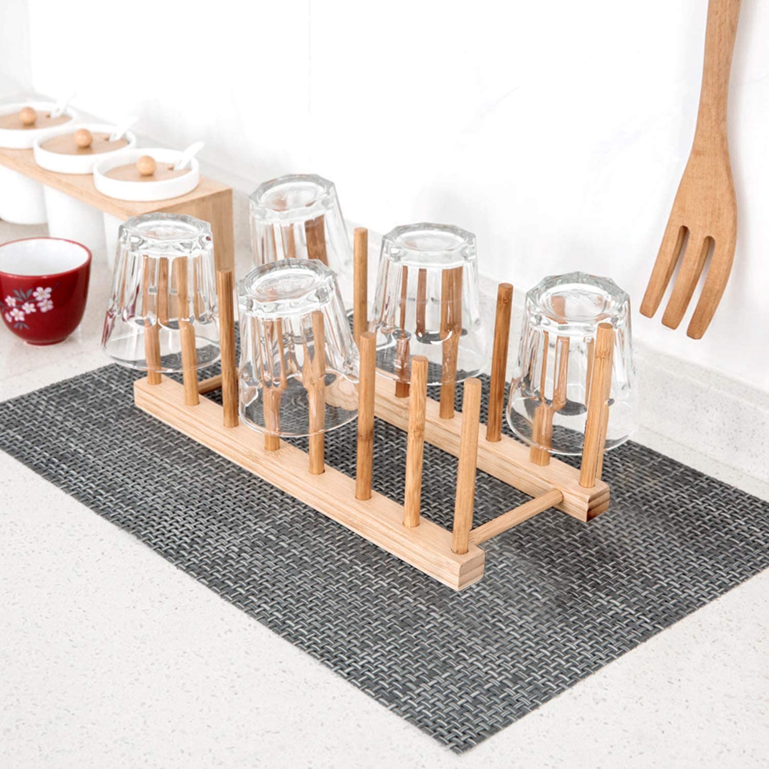 Tailai Double Tier Bamboo Dish Rack Plate Drying Rack Pot Lid Holder with Detachable Design for Kitchen Storage