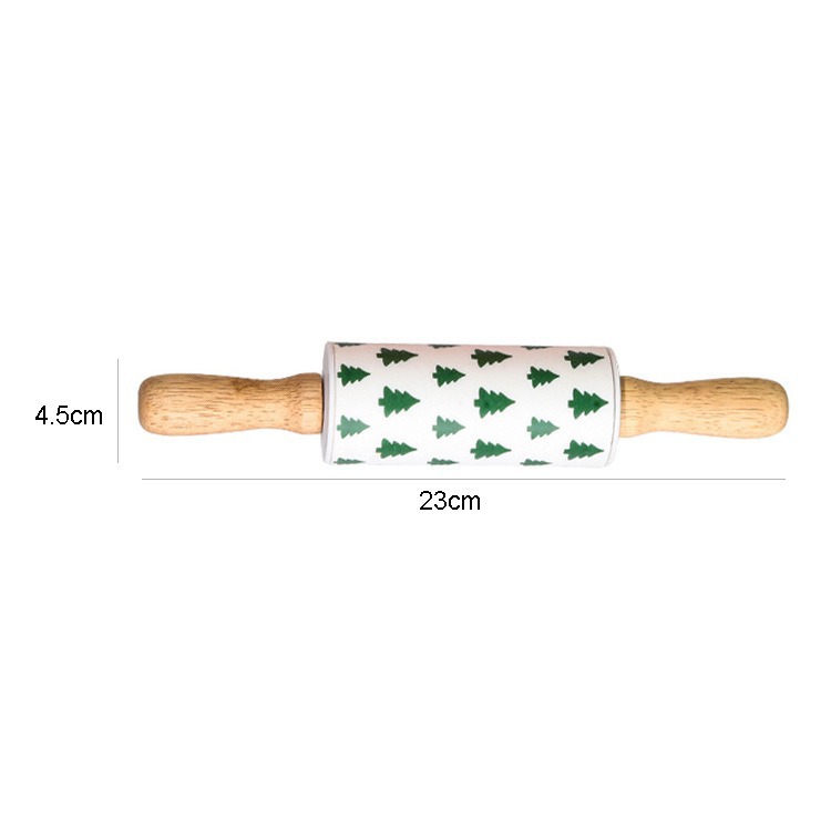 Children's Design Wooden Embossing Rolling Pin Mini Playdough Rolling Tool for Kids for Christmas Pastry Board