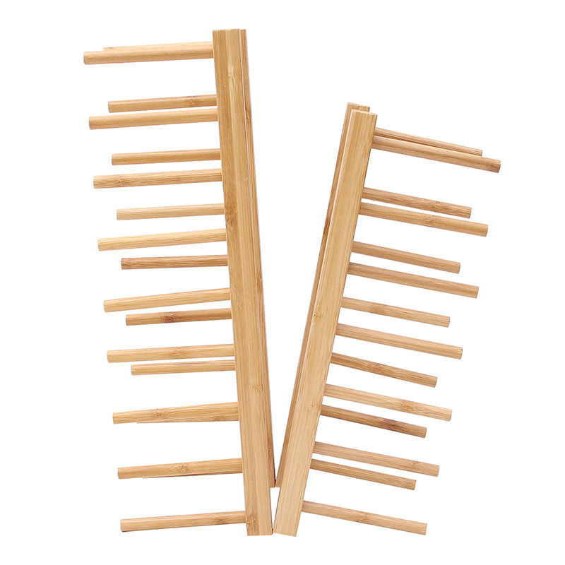 Creative Double-Tiered Bamboo Dish Rack Simple Kitchen and Supermarket Display for Dinnerware and Cup Holder