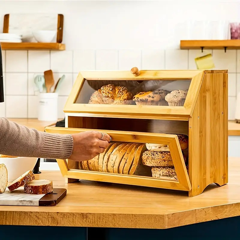 Large Capacity Bamboo Bread Box Multifunctional Snack Food Storage Perfect Gift For Housewarming Wooden Craft For Kitchen Living