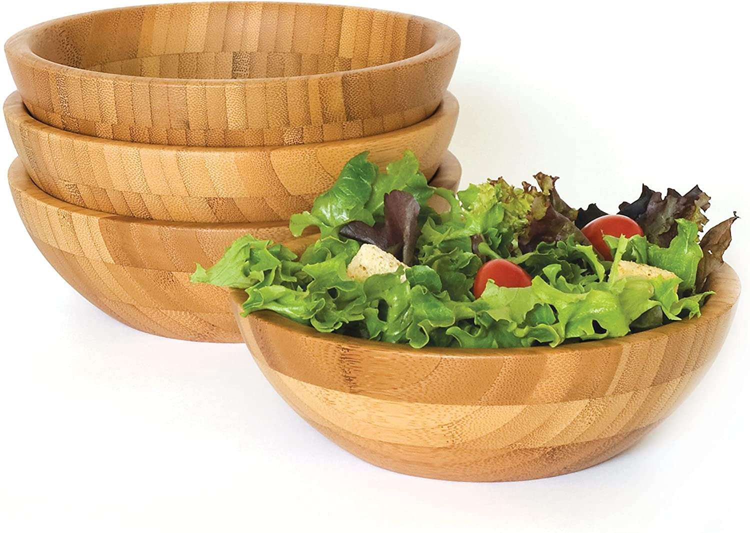 Large Handmade 100% Natural Round Salad Bamboo Wooden Bowl