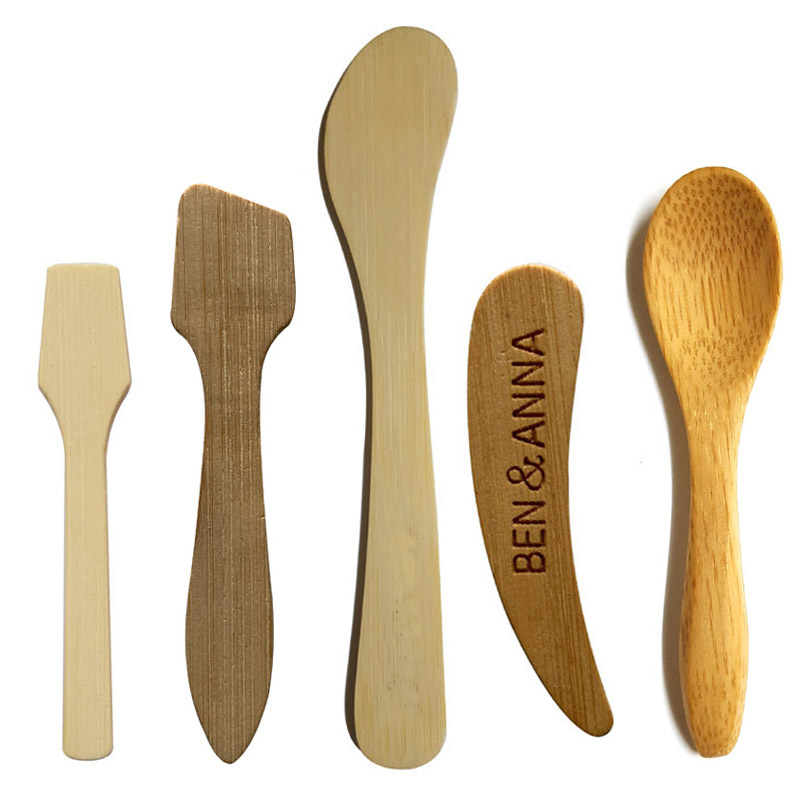 Eco-friendly Disposable Makeup Spade Cosmetic Spatula Cream Scoop Made of Bio-degradable Bamboo