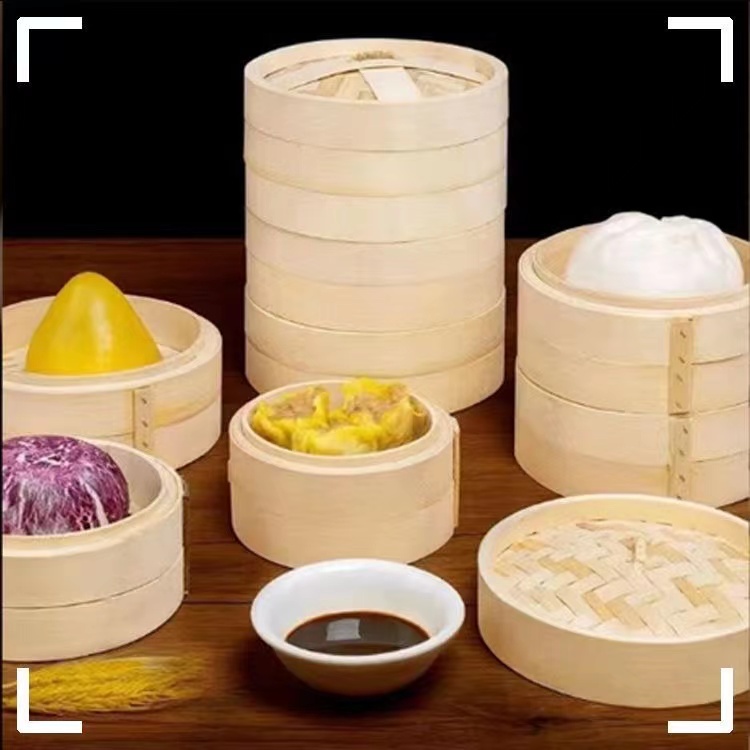 High Quality Chinese Bamboo Steamer Set Small Stainless Steel Bamboo Basket for Gas Customizable for Food Steaming Dim Sum