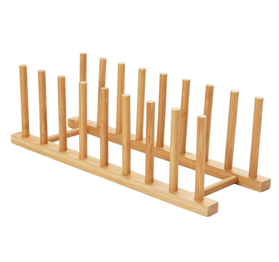 Kitchen Dish Rack Cup and Book Display Storage Holder Bamboo Bowl Drain Rack