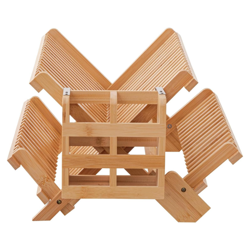 Three-Tier Foldable Bamboo Carton Storage Rack Air Drying Kitchen Dish Rack for Plates Bowls Home Use Cleaning Tool