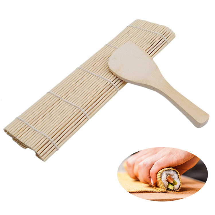 Home Kitchen 5 in 1 Bamboo Sushi Mats Rice Paddle Spreader Chopsticks Sushi Making Kit with Cloth Bag