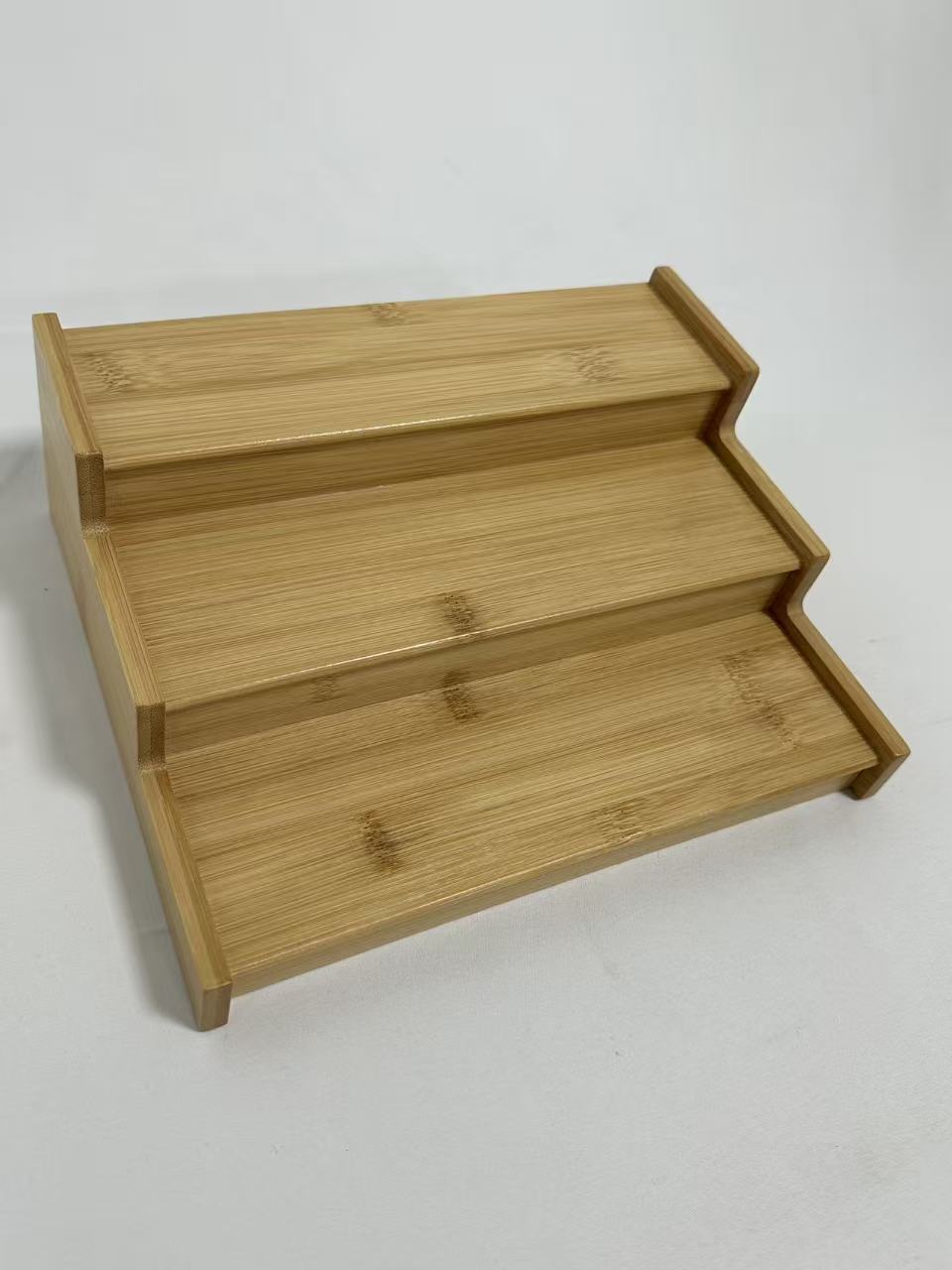 Three-Layer Bamboo Spice Rack Organizer Seasoning Storage Rack with Printed Logo for Kitchen Cabinets and Desktops