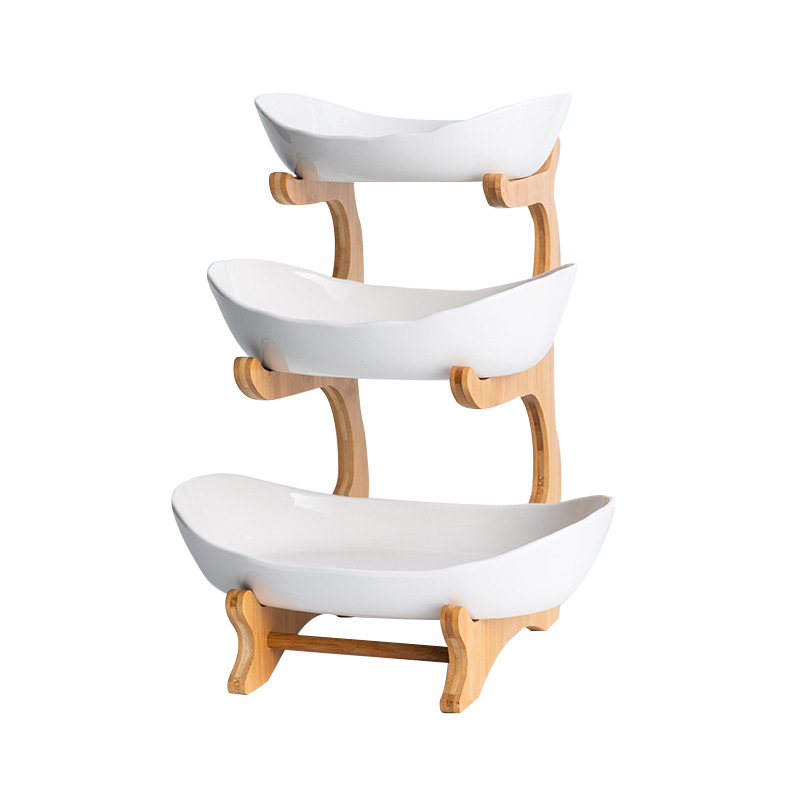 Creative Three-Layer Sustainable Modern Bamboo Fruit Plate and Sushi Rack Household Storage Holder with Detachable Design