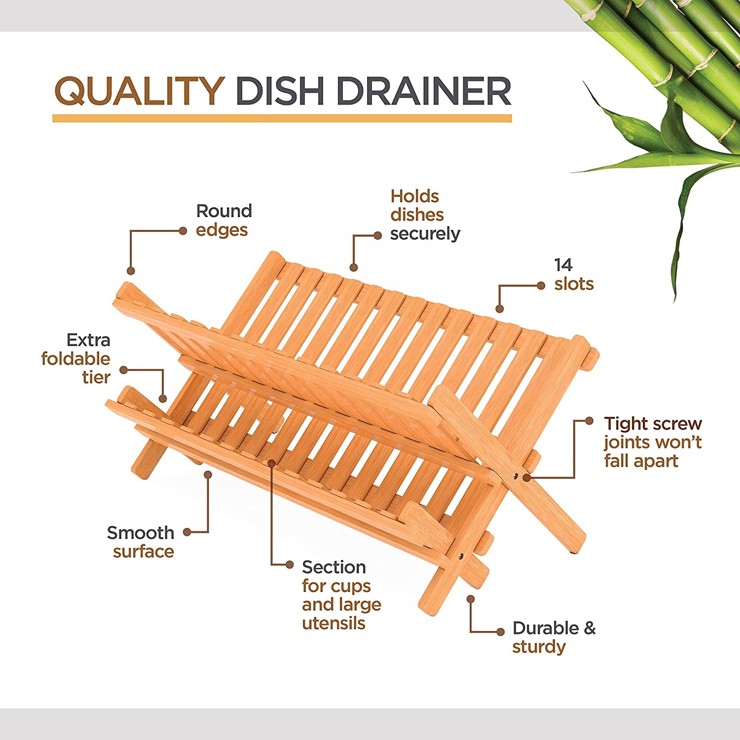 Bamboo Dish Drying Rack for Kitchen Counter Top