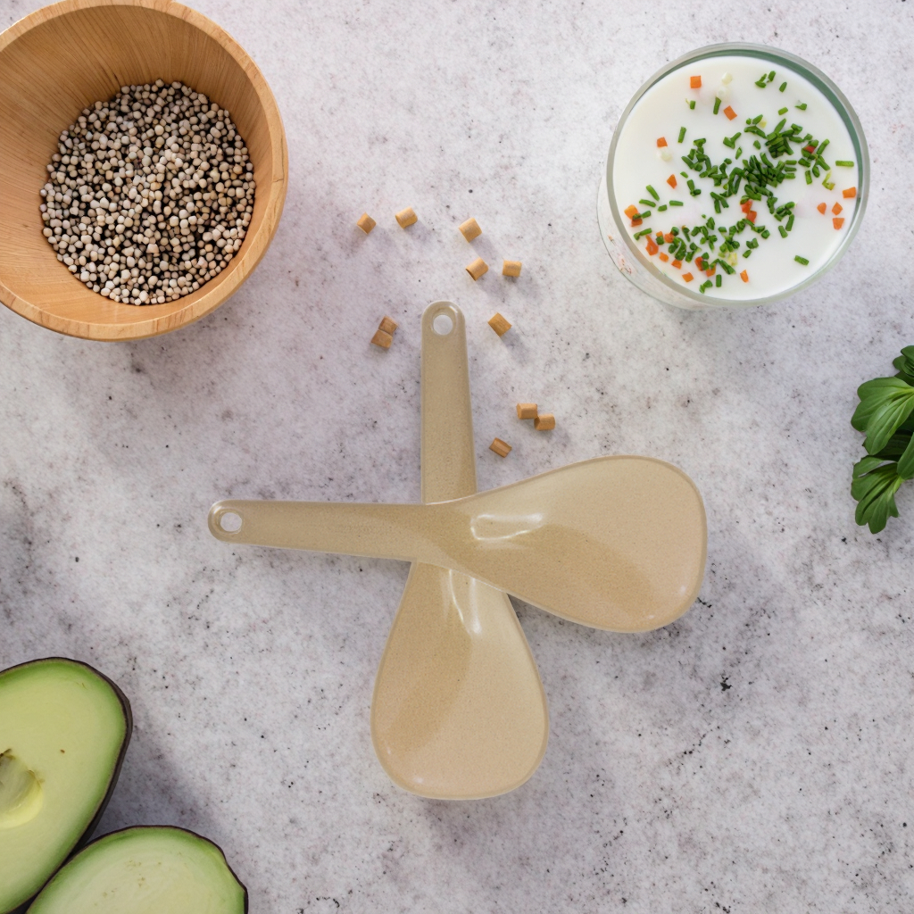 Eco-friendly Biodegradable Rice Husk FiberNatural Bamboo Fiber Comfortable Touch Cooking Shovel Spoon With Handle
