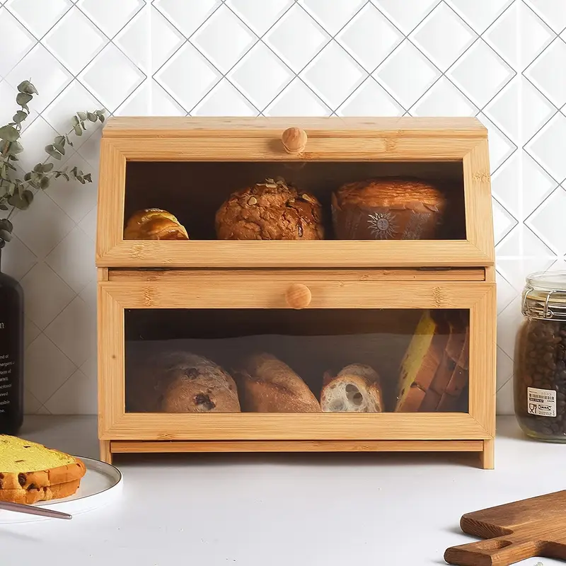Large Capacity Bamboo Bread Box Multifunctional Snack Food Storage Perfect Gift For Housewarming Wooden Craft For Kitchen Living