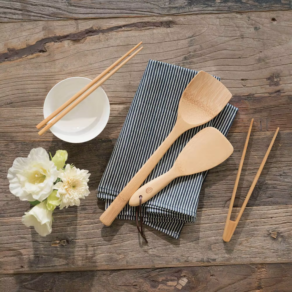 Custom Non-Stick Wooden Bamboo Cooking Utensils Logo Imprinted Rice Paddle Scoop Serving Spoons Kitchen Essential
